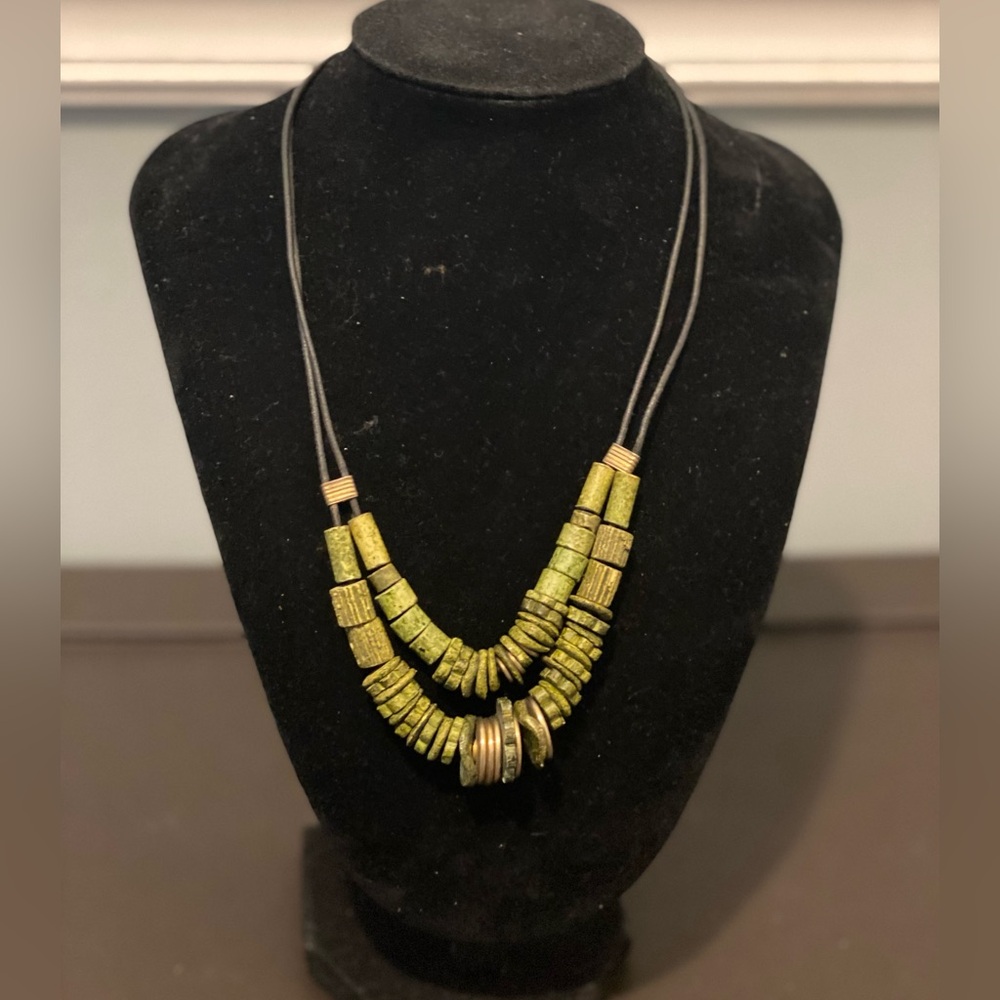Artisan Necklace Heishi Marble Tribal Beaded and leather